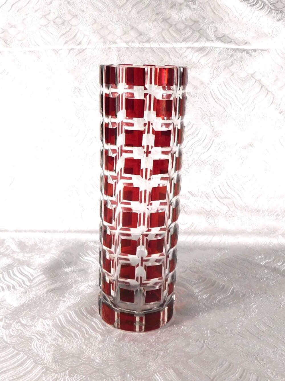 Round Red Cut to Clear Glass Vase # 27666